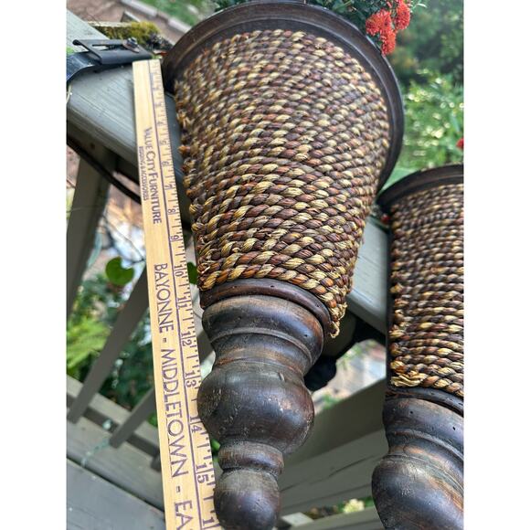 Set of 2 wicker wall shelves sconces plant holders display jute wood pair hang - Picture 4 of 16